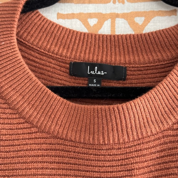 Lulus Fireside Flirt Rust Brown Ribbed Cropped Pullover Sweater size small - Picture 8 of 10